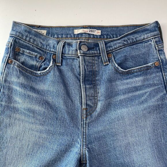 Levis Wedgie Skinny Ankle Jeans 28" Sz 26 Button Fly Mid Rise Distressed Denim - Picture 8 of 13